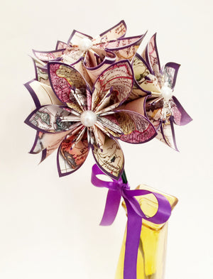 5 Vintage Map Paper Flowers- Ready to ship small bouquet, handmade gift, anniversary gift, wedding decor, perfect for her