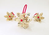 Sheet Music Christmas Ornaments- set of 3 paper flowers, falling star,wedding decor, one of a kind origami, gift, christmas ornament