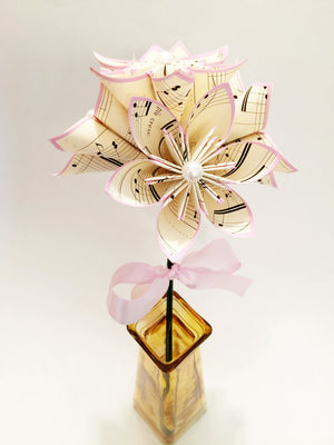 5 Sheet Music Paper Flowers- Ready to ship, one of a kind origami, handmade anniversary gift, wedding decor, perfect for her, birthday