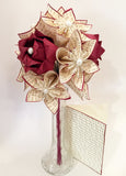 Custom Dozen Flowers with Red Roses- Vase & Card Included, Your names and anniversary date, one of a kind origami gift