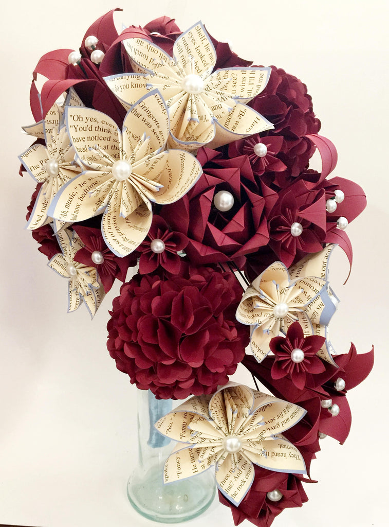 Hydrangea Cascading Bridal Bouquet- One of a kind Handmade Bouquet, hydrangea, paper roses & lilies, your choice of color scheme