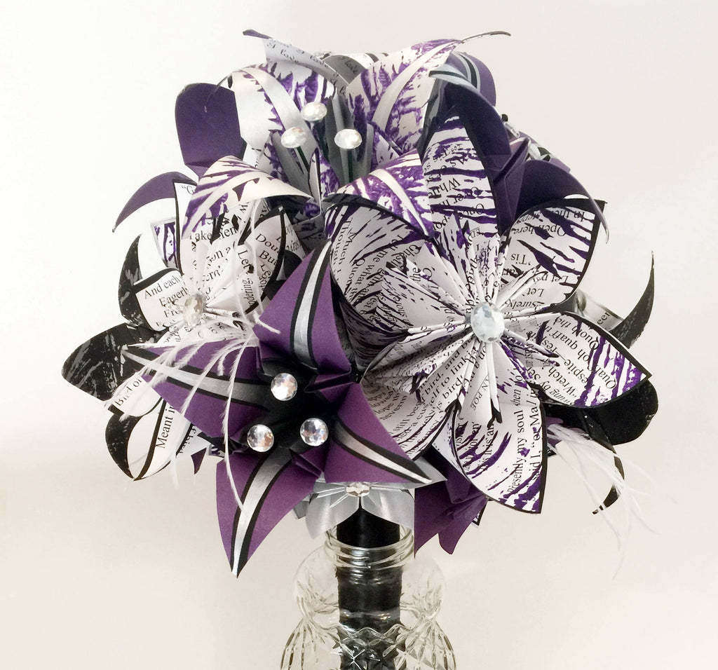 Custom order for Amy - Bouquet of Paper Daisies & Lilies and Matching Boutonniere