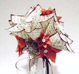 I Love You Paper Flower Wedding Bouquet- 8 inch, 15 flowers, origami, bridal, anniversary, one of a kind, made to order