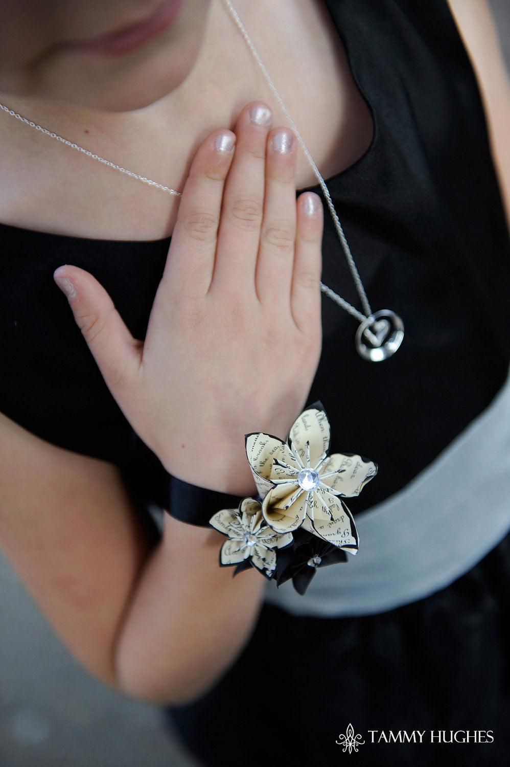 Origami Paper Flower Wrist Wrapped Corsage- handmade accessory for