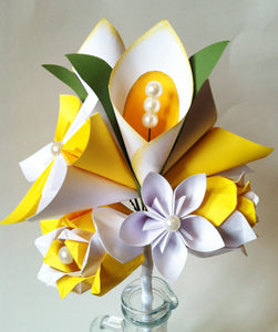Calla Lily Paper Flower Bouquet- Spring wedding, first anniversary gift, made to order, origami, paper flower, paper rose