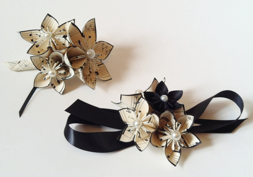Date Night- Corsage & Boutonniere set, prom, homecoming,military ball, wedding accessory,handmade, one of a kind, personalized paper flowers