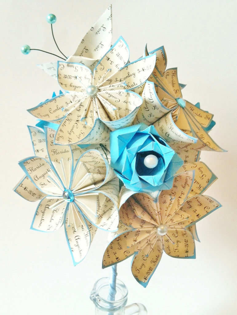 Dozen I Love You's with roses- 12 paper flowers and roses, one of a kind gifts for her, 1st anniversary bouquet, made to order keepsake