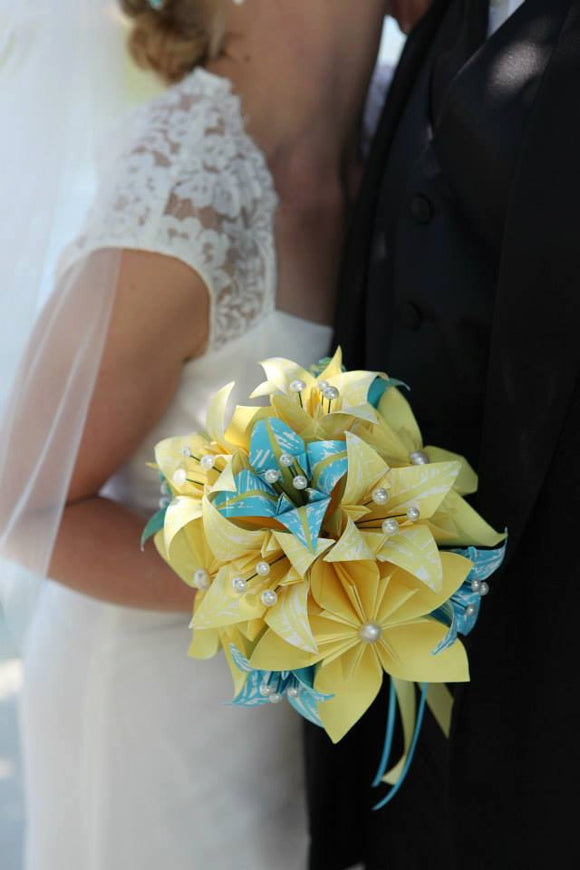 Paper Flower Brides Bouquet- handmade paper flowers, paper lilies, perfect for her, summertime wedding, one of a kind, origami