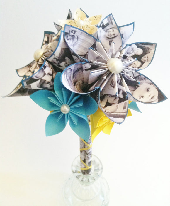 Paper Memory Bouquet- perfect for her, perfect for mom, gift, first anniversary, your family photos, one of a kind, origami, graduation