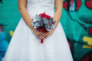Comic Book Bridal Bouquet- 10 inch diameter, customize your bridal bouquet, origami, alternative bouquet, first anniversary gift