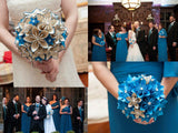 Something Blue Paper Flower Wedding Bouquet- bridal, bridesmaid, origami, round bouquet, made to order, one of a kind, non traditional