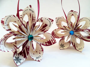 Twins First Christmas Ornaments- 2 falling star ornaments, personalized, your choice of color, one of a kind gift, origami, paper flowers