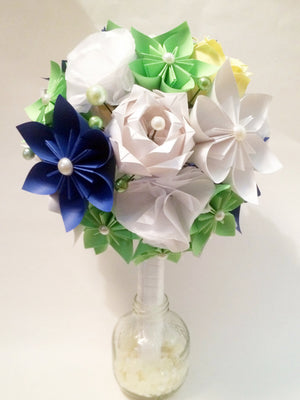 Bridal bouquet of roses, carnations & traditional flowers- paper flowers, one of a kind, customized wedding bouquet, alternative,anniversary