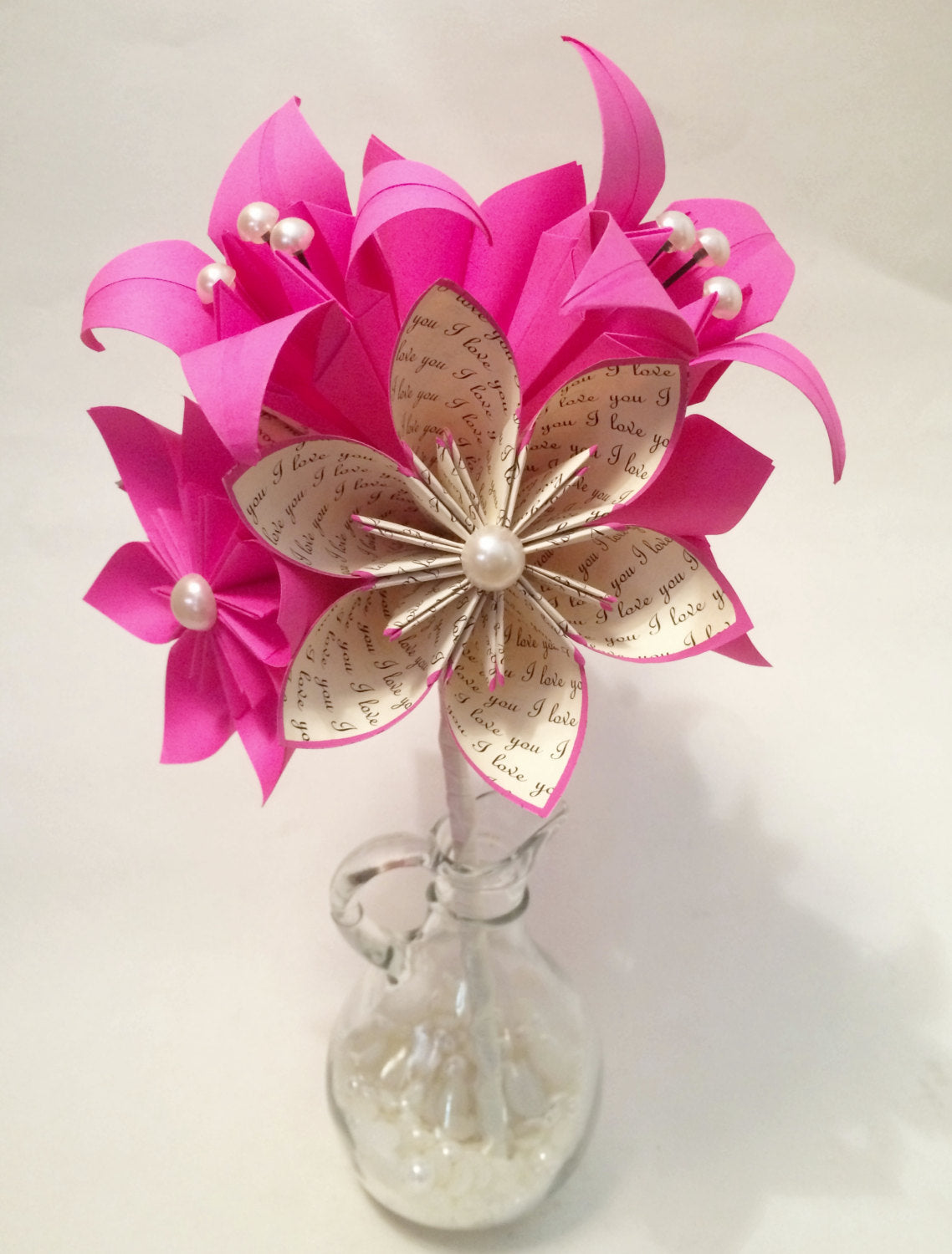 handmade lily flower Paper Lily Wedding Bouquet- 9 handmade paper flowers, one of a kind, m – Dana's Paper Flowers