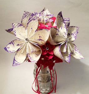 Paper Flower Wedding Bouquet- 10 inch, 18 flowers, handmade, made to order, personalized, origami, one of a kind, non traditional