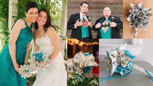 Sheet Music & Comic Book Wedding Package- one of a kind paper flowers, origami bouquets, bride, bridesmaid, grooms boutonniere