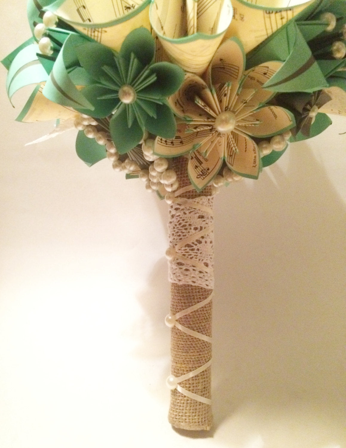 Lace Pearls \u0026 Burlap Bridal Bouquet- one of a kind paper bouquet, orig –  Dana's Paper Flowers, image size:1158x1500