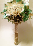 Lace Pearls & Burlap Bridal Bouquet- one of a kind paper bouquet, origami, paper flower wedding bouquet, brides bouquet