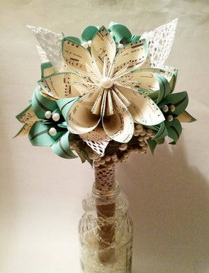 Lace Pearls & Burlap Bridal Bouquet- one of a kind paper bouquet, origami, paper flower wedding bouquet, brides bouquet