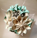 Lace Pearls & Burlap Bridal Bouquet- one of a kind paper bouquet, origami, paper flower wedding bouquet, brides bouquet