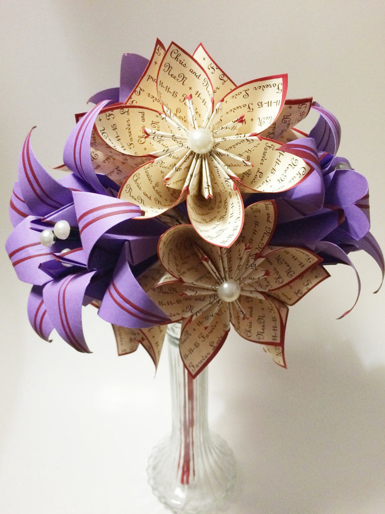 A Dozen "I Love You's" - 12 paper flowers with Stargazer lilies, gifts for her, 1st anniversary bouquet,Christmas gift,one of a kind origami