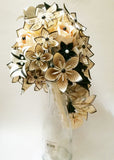 Cascading Bouquet- Paper Bouquet, one of a kind origami, Bridal bouquet, kusudama, paper roses and lilies, your color scheme