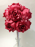 Dozen Deluxe Paper Roses- handmade paper flowers, first anniversary gift, red roses, wedding bouquet, perfect for her, handmade rose, love