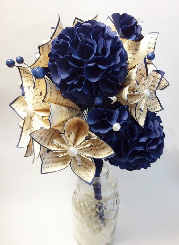 Hydrangea Bouquet of Paper Flowers- 12 inch bridal bouquet, origami art, kusudama flowers, one of a kind wedding bouquet, anniversary gift